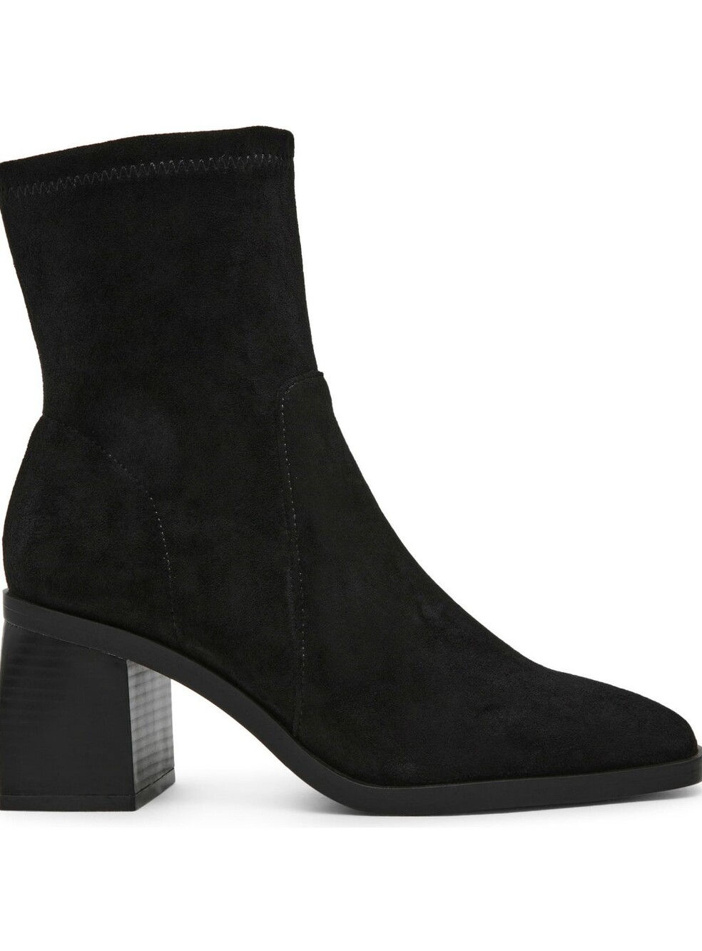 Anne Klein Astrid Black Suede Sock Booties Block Heel Size 7.5